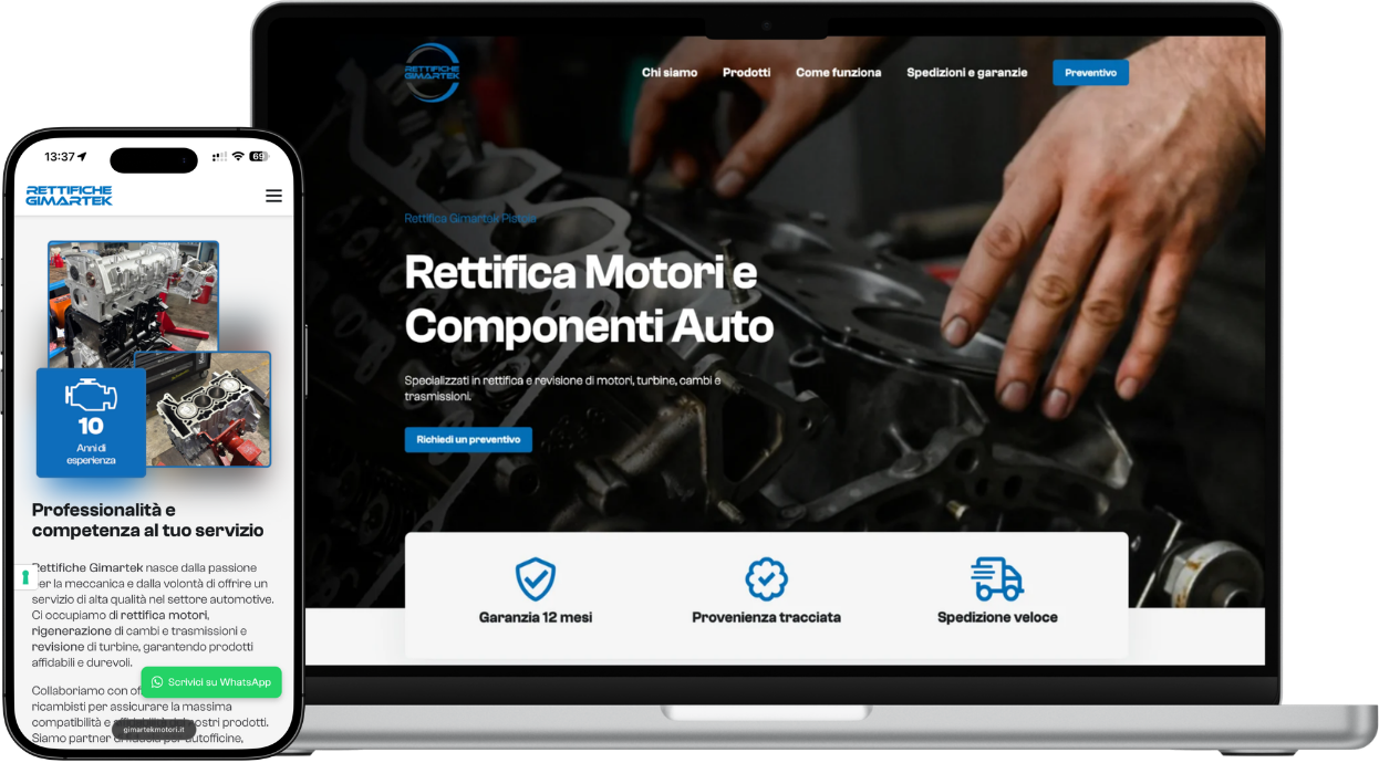 Website mockup for Gimartek Motori, engine and transmission rebuilding in Pistoia