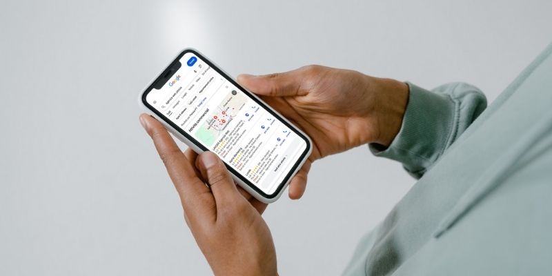 phone with a Google search open